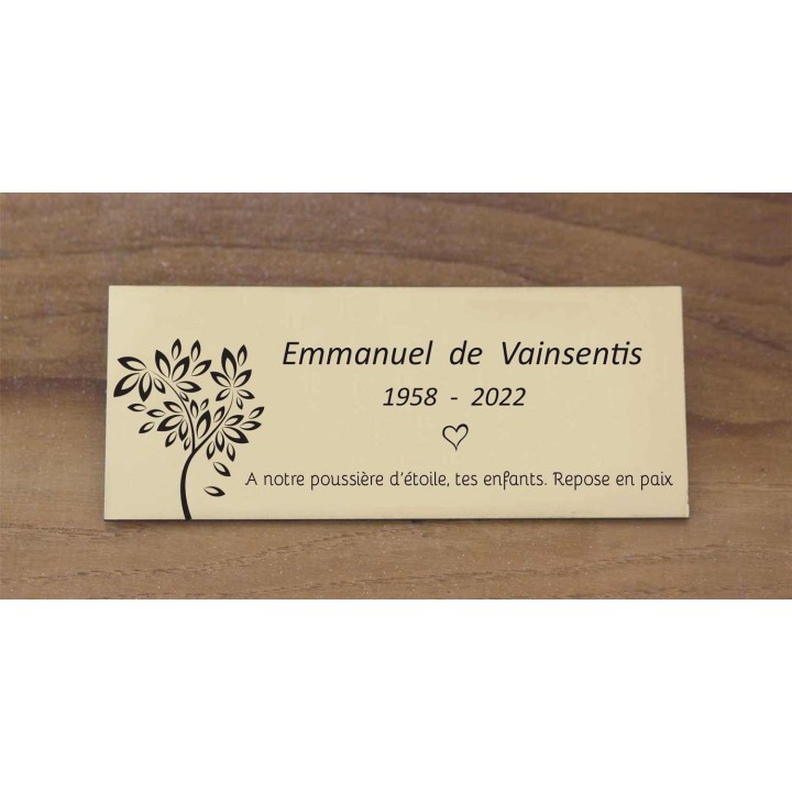 plaque de columbarium  dorée, plaque funéraire  Arbre de vie gravée a Grenoble, plaque adhésive