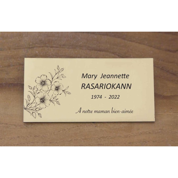 plaque de columbarium  dorée, adhésive, branche et fleurs de cerisier du japon gravée à Grenoble