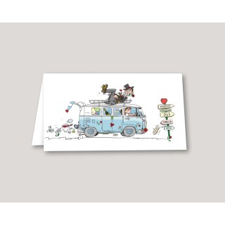 Faire part de mariage voyage en COMBI Volkswagen 12 fenêtres bleu, nostalgie