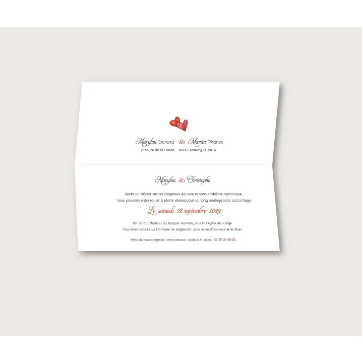 carte invitation repas de mariage  voyage en COMBI Volkswagen bleu