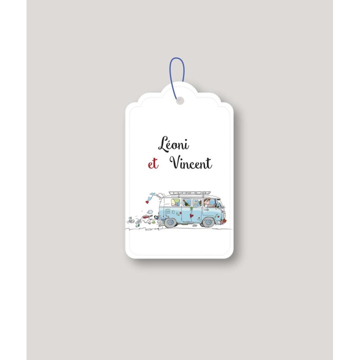 Étiquette ballotin à dragée design COMBI Volkswagen  bleu  voyageur