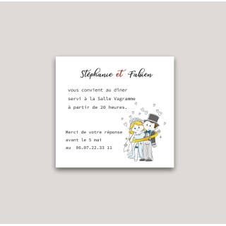 Carte de dîner mariage accompagne harmonieuse le Faire-part de mariage Louison
