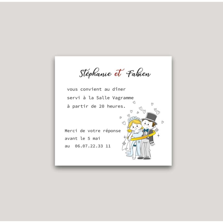 Carte de dîner mariage accompagne harmonieuse le Faire-part de mariage Louison