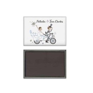 Magnets frigo maries cyclistes personnalisé cadeau mariage