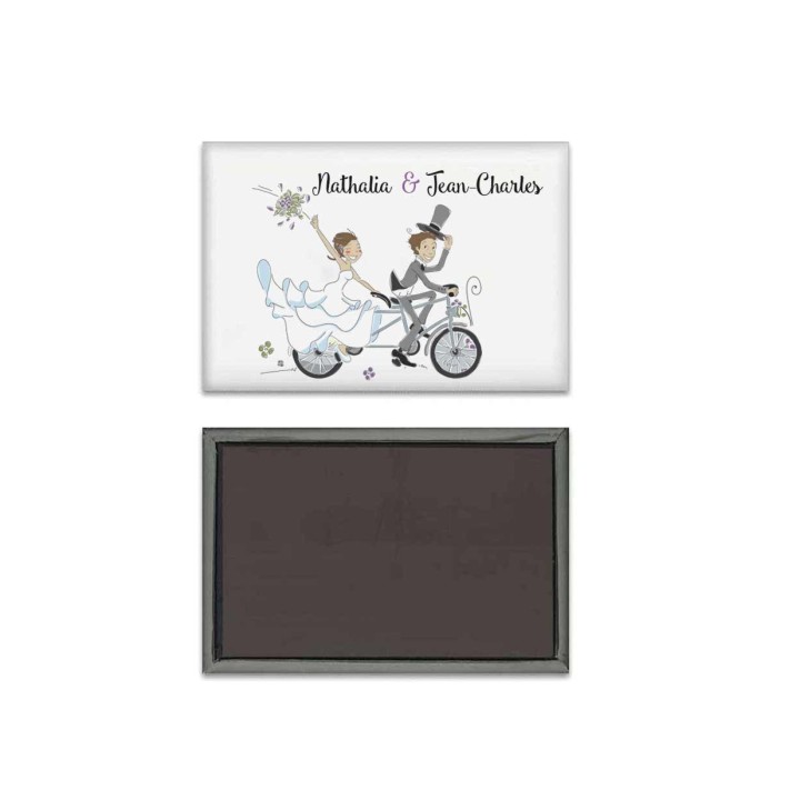 Magnets frigo maries cyclistes personnalisé cadeau mariage