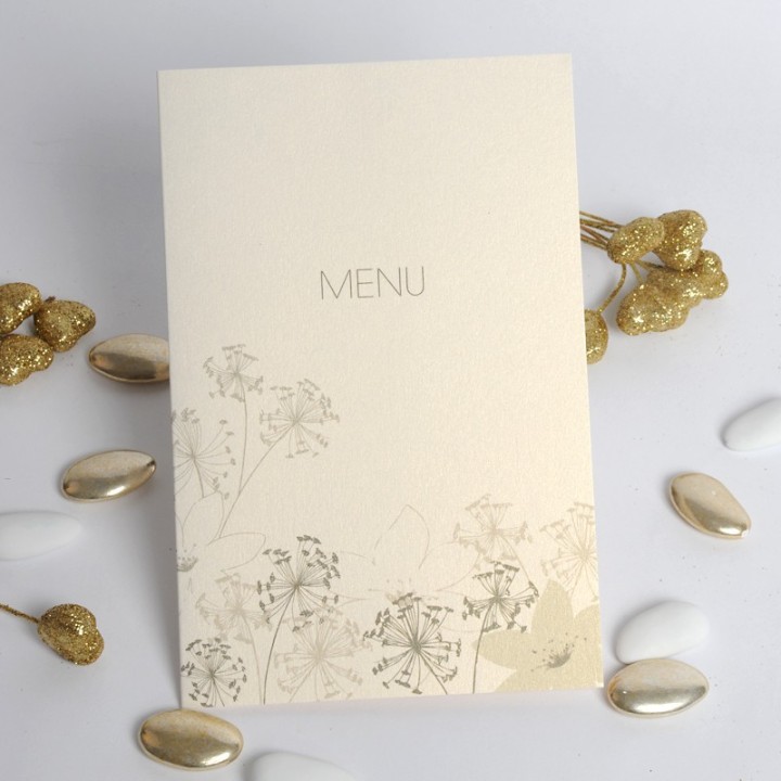 Menu, Chic papier scintillant ,  riche et blanc cassé,  lacet ruban étiquette prénom