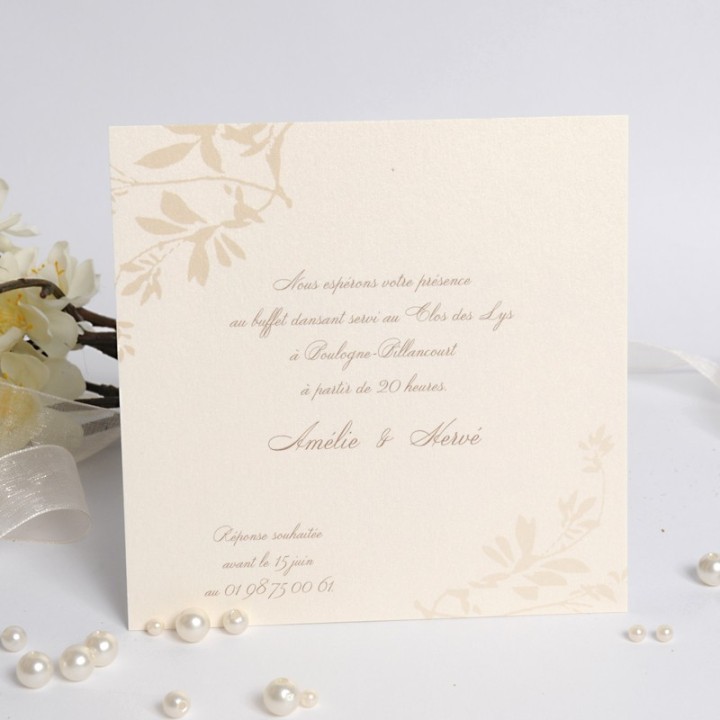 Carte diner, carte cocktail   papier irisé OR antique riche et blanc cassé, modèle Princess.