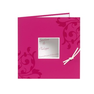 Faire-part mariage  Fashion Rose Fuchsia arabesques et blanc de blanc,  Lacet blanc