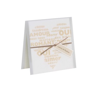 Faire-part mariage  COEUR EN ECRITURE sur calque transparent  amour, oui, love blanc de blanc,  Lacet blanc