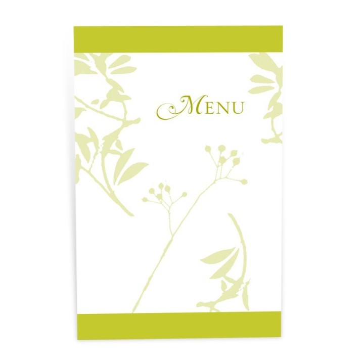 Menu mariage  VERT anis et BLANC SUBLIME DE FEUILLAGES,