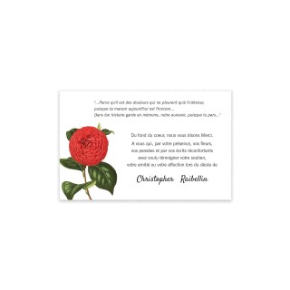 Remerciements de décès  CARTE à la FLEUR camélia rouge personnalisée à Grenoble