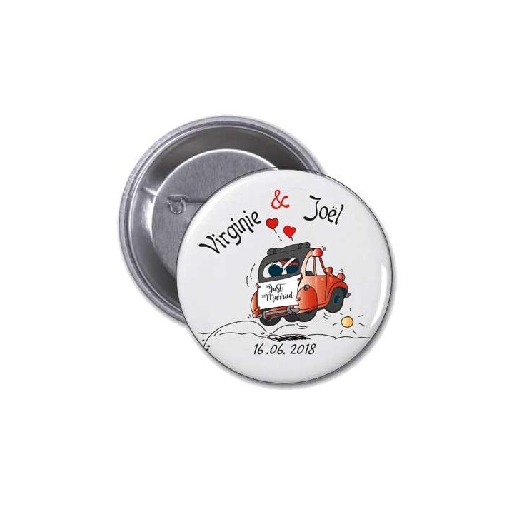 badge 2cv rouge retro cadeaux aux invites mariage