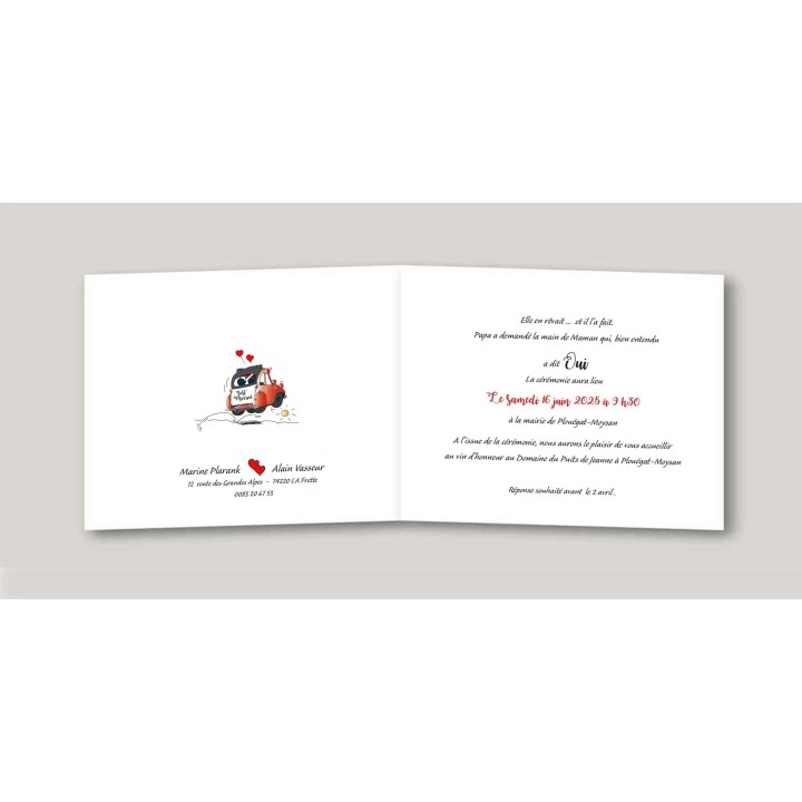 CARTE mariage 2CV RETRO ROUGE