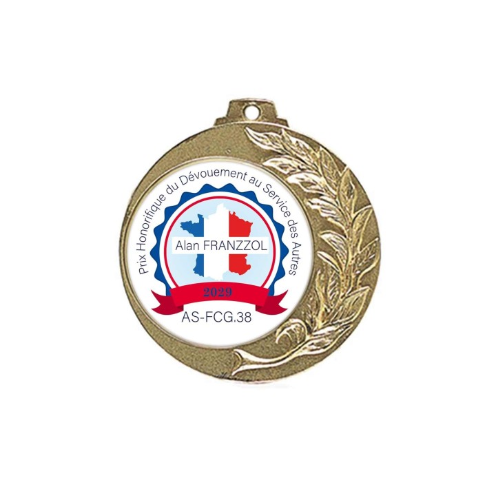Médaille D’OR du DEVOUEMENT ET COURAGE  marquage COULEUR 
 DOME EN RESINE EN RELIEF   pour  service rendu
