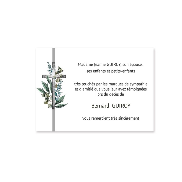 carte remerciements décès CROIX CATHOLIQUE EN HERBIER à GRENOBLE