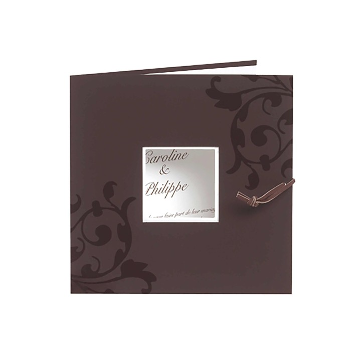 Faire-part mariage  CHOCOLATE, arabesques et blanc de blanc,  Lacet MARRON