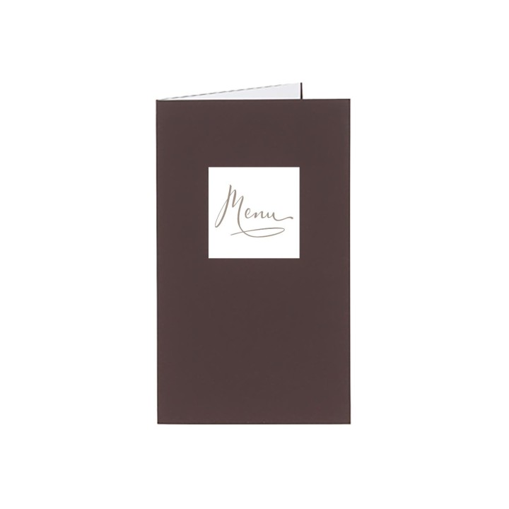 Carton Menu, CHOCOLATE, arabesques et blanc de blanc,  Lacet MARRON