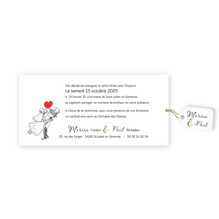 carte invitation de mariage coulissante retrace la rencontre amoureuse et la demande.