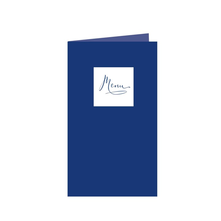 Menu mariage bleu marine,   étiquette  blanche menu stylisé et personnalisé