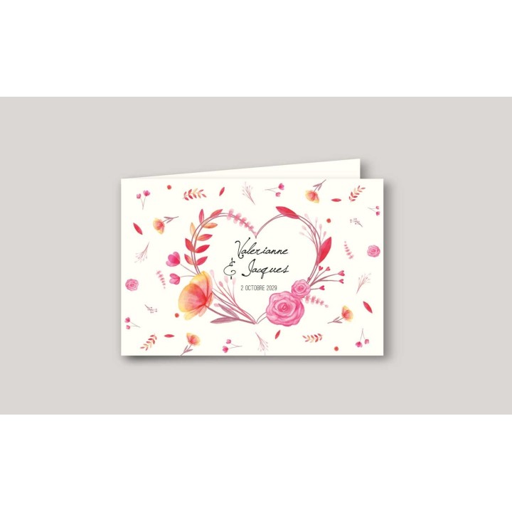 Faire part mariage KASSIOPEE COEUR en fleurs aquarelle tendre de douceur en couleur pastels