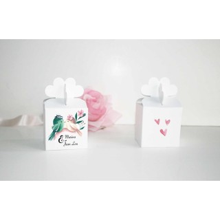 Boite a dragée  mariage modèle Nailya  personnalisée couple oiseau aquarelle