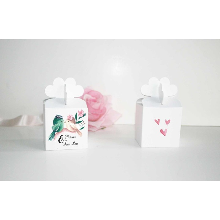 Boite a dragée  mariage modèle Nailya  personnalisée couple oiseau aquarelle