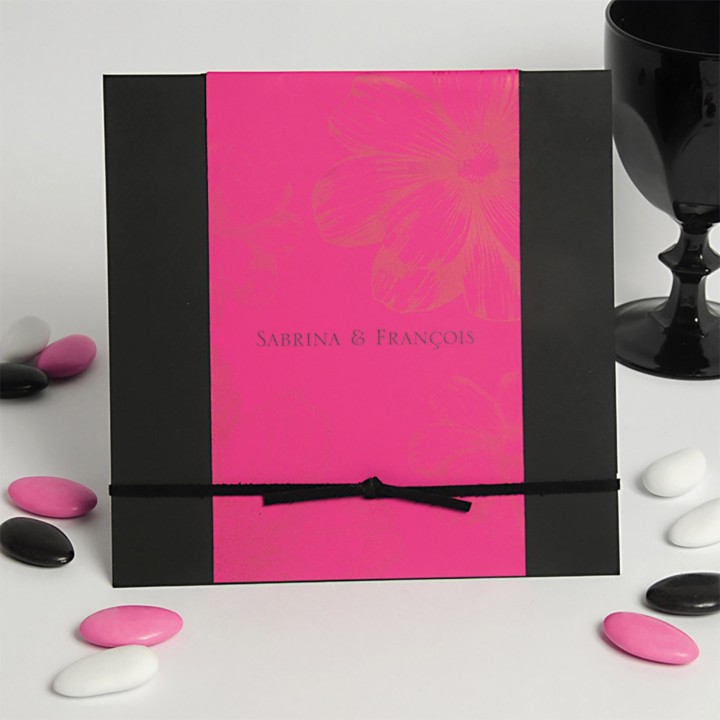 faire part mariage moderne  rose fuchsia et noir modèle Esméralda