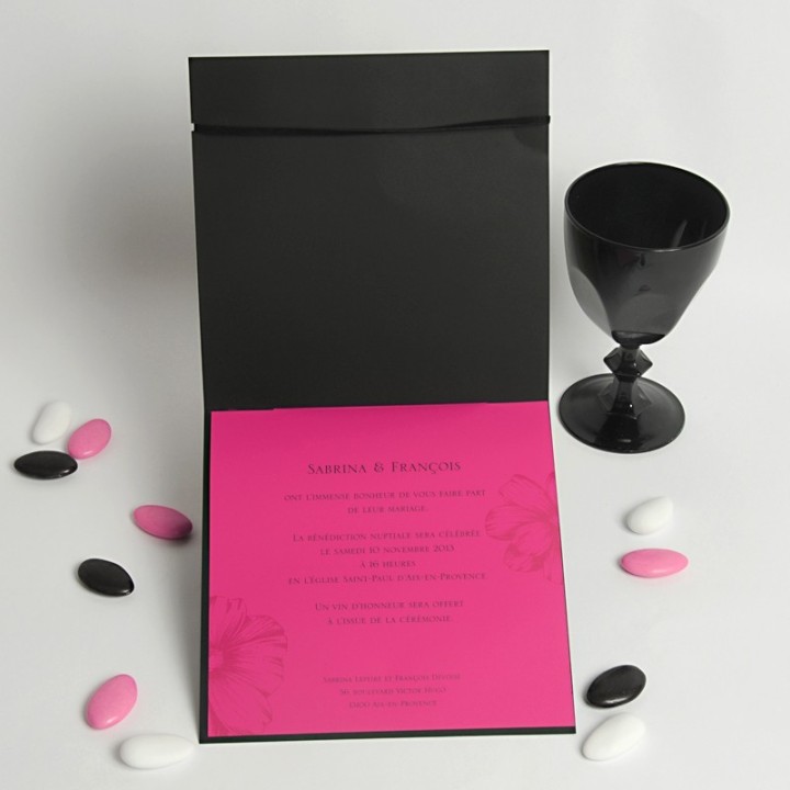carte mariage moderne  rose fuchsia et noir modèle Esméralda