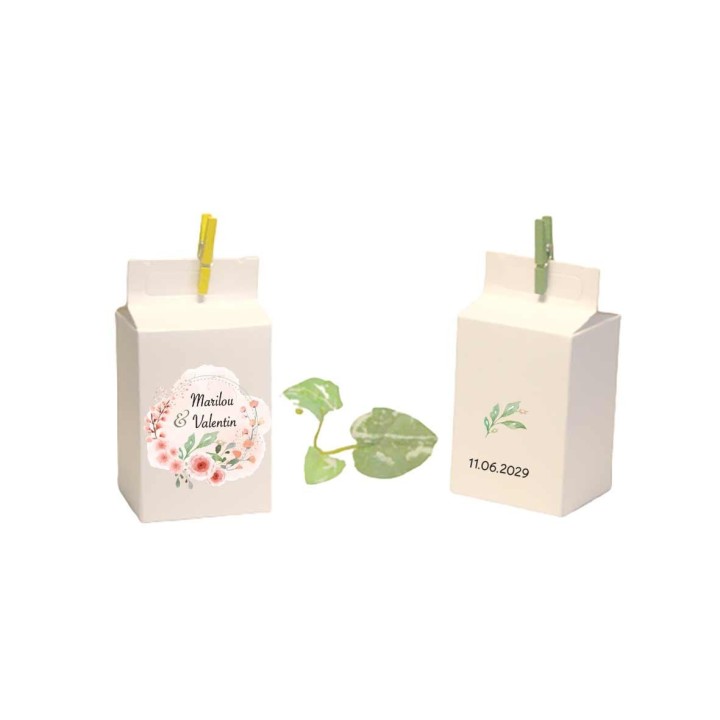 BOITE A DRAGEES personnalisée, joli feuillages et fleurs  de roses centrale