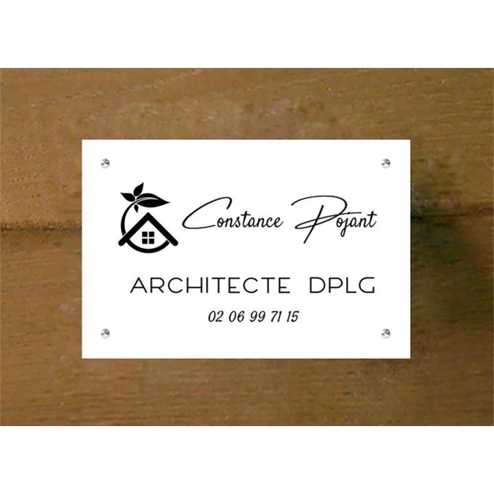 PLAQUE GRAVEE BLANCHE, lettres noires, plaque  architecte  GRENOBLE