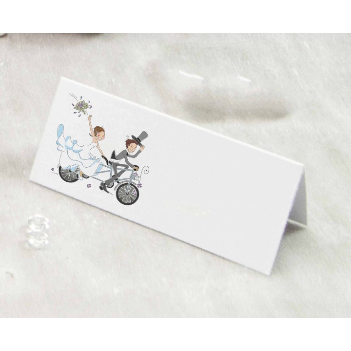 MARQUE-PLACE, design les mariés cyclistes design en vélo pour le mariage