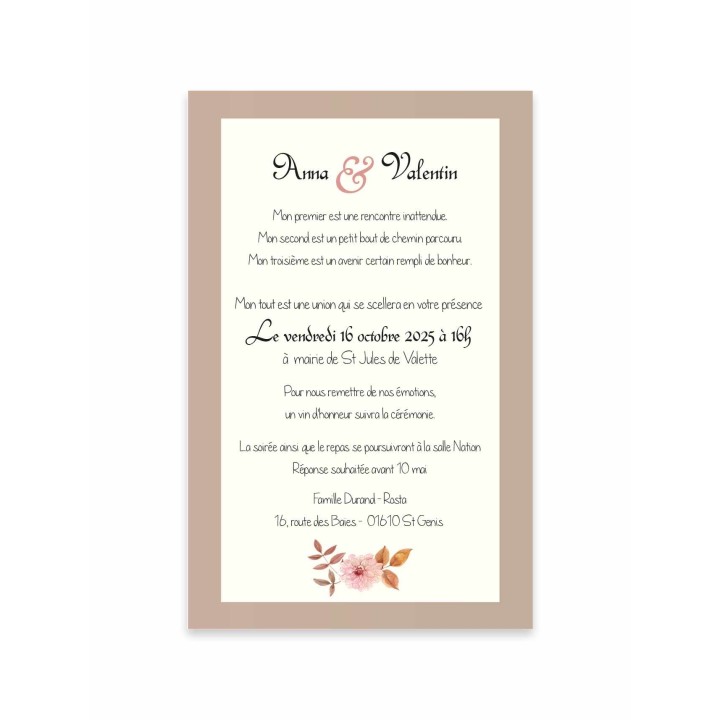 carte invitation mariage, couple de maries en costume de cérémonie