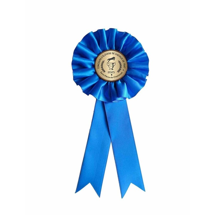 flots bleu 1 corolle satin personnalise au centre pastille ronde