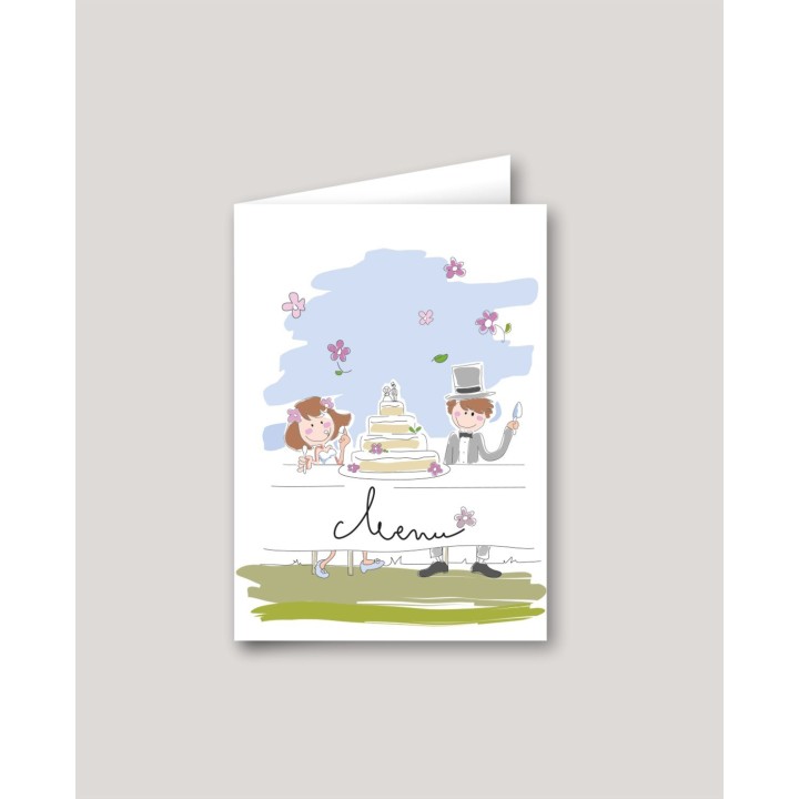 CARTON MENU MARIAGE DESIGN CORDE AU COU
