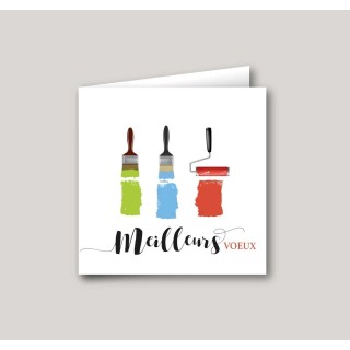 CARTE DE VOEUX peinture,  pinceaux et rouleaux de couleur