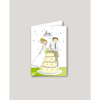 carton menu mariage personnalise humour les maries coupent le gâteau