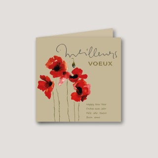 CARTE DE VOEUX,  en papier kraft décorée de  JOLIS COQUELICOTS ART,