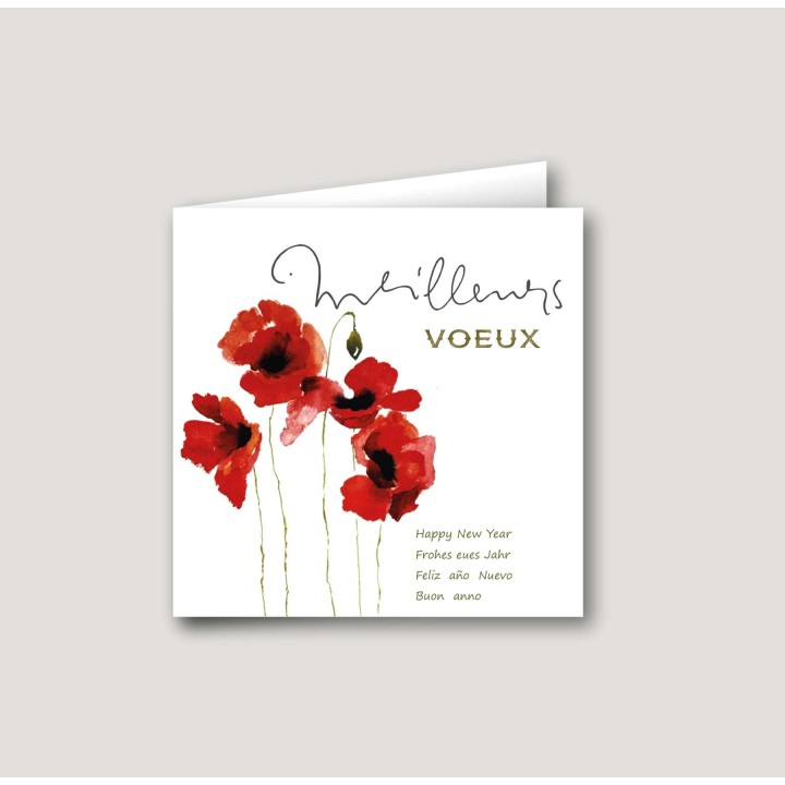 CARTE meilleurs  VOEUX,  kraft  naturel et  COQUELICOTS rouges