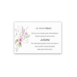 Carte remerciements décès fines fleurs en bouquet