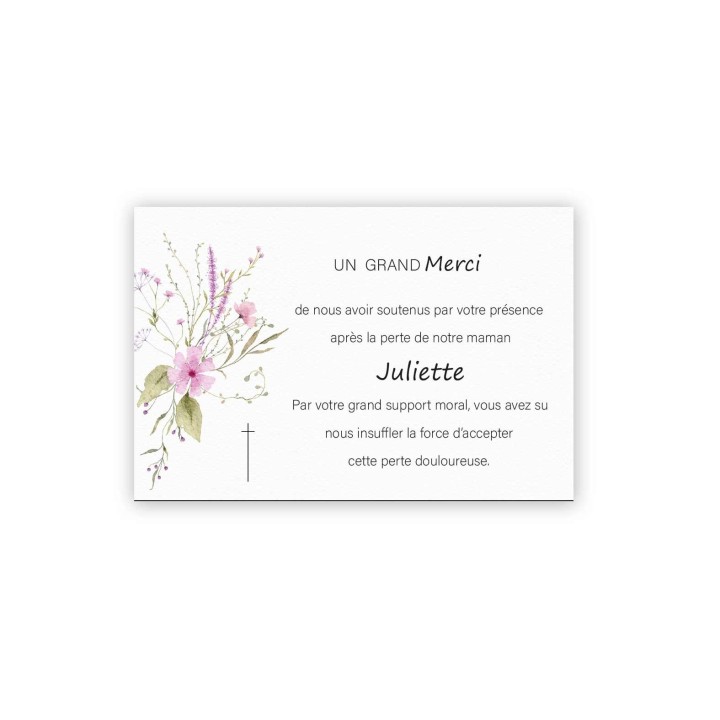Carte condoléances moderne bouquet de fines fleurs