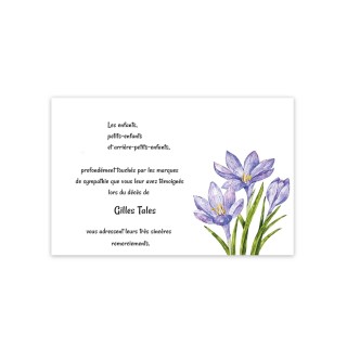 Carte remerciements décès SAFRANIERE, fleurs épice  du safran,  imprimeur graveur des alpes.fr