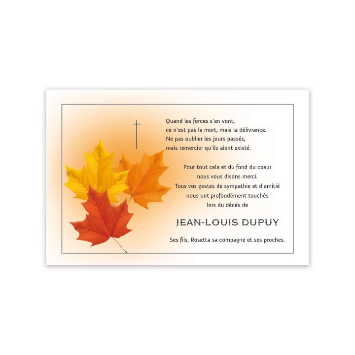 Carte décès FEUILLES MARRONNIER, condoléances  naturel