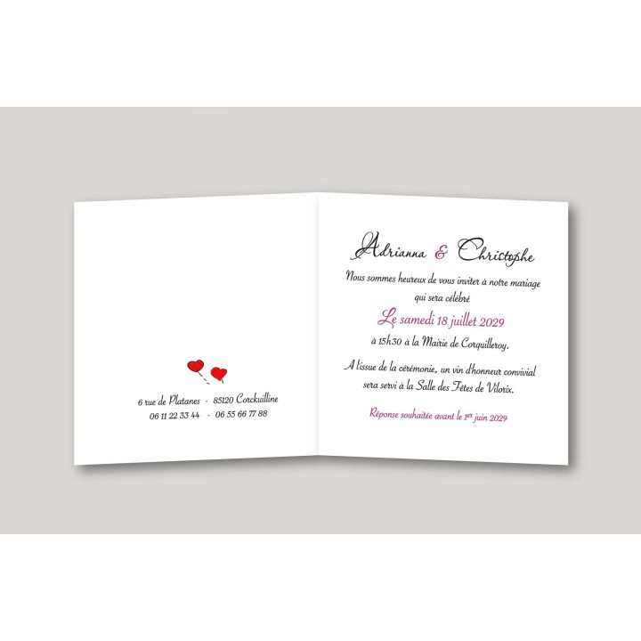 invitation MARIAGE les mariés sur la BALANCOIRE,  paysage féerique sous les arbres