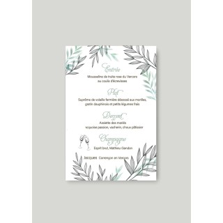 carton menu beau feuillage FOUGERES en 2 couleurs