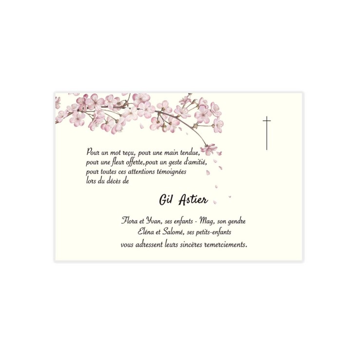 Carte remerciement décès condoléances fleurs du japon SATINOR.