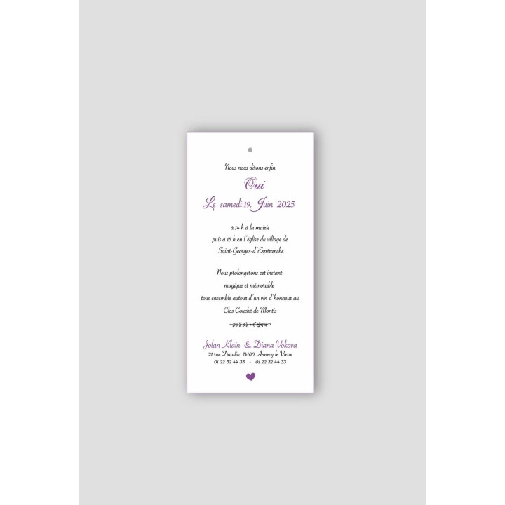 carte MARIAGE  FLEURIE AQUARELLE VIOLETTES, assemblés de 3 feuilles