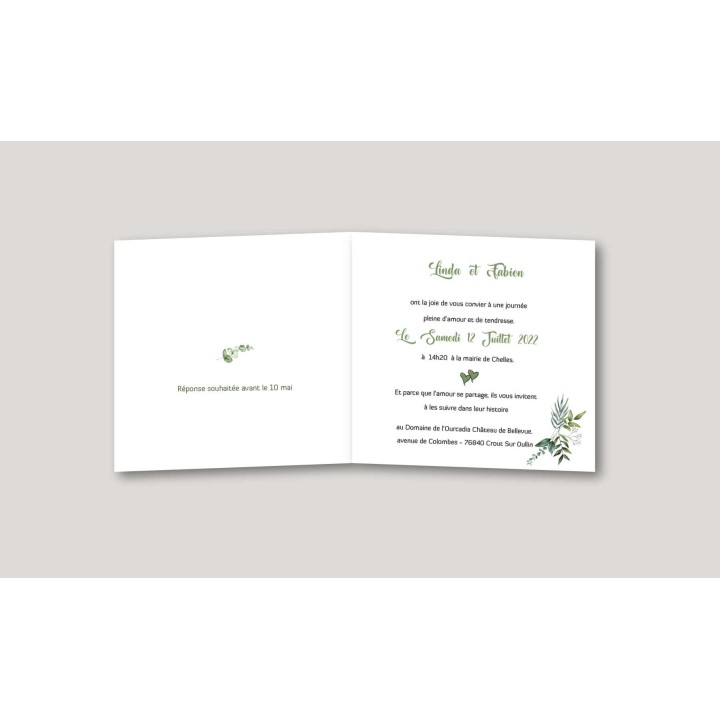 FAIRE PART MARIAGE invitation feuilles EUCALYPTUS personnalise