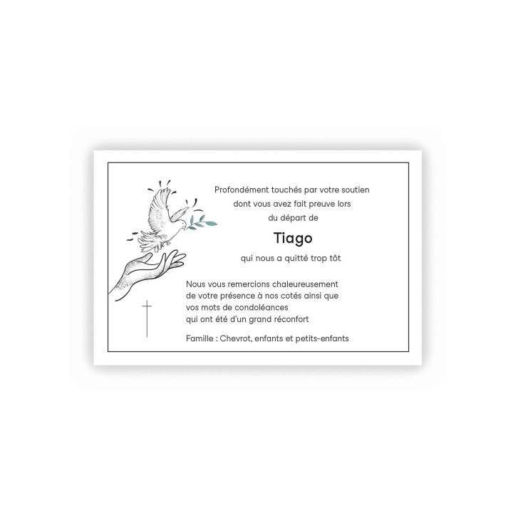 carte décès main porte la colombe de paix