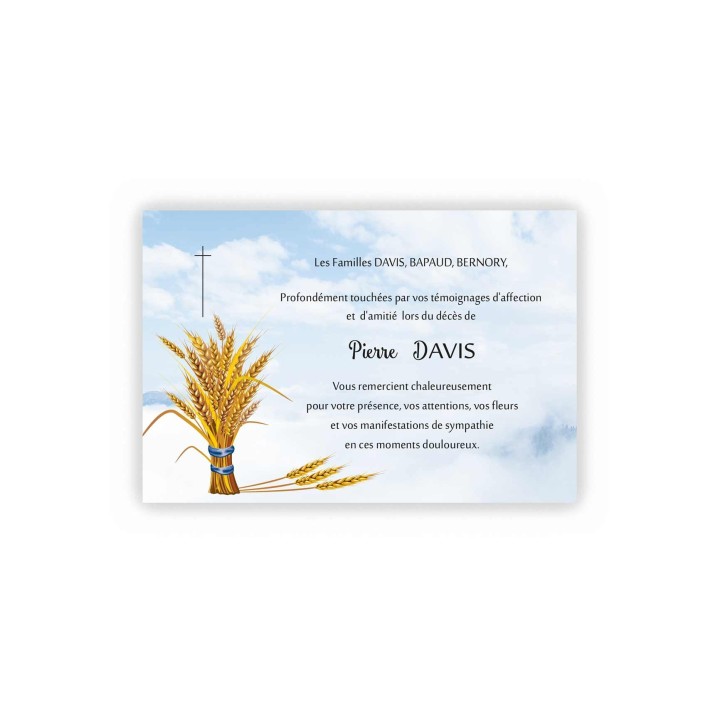 Carte décès et condoléances   GERBE DE BLE  CIEL NUAGEUX
HARMONIE CELESTE