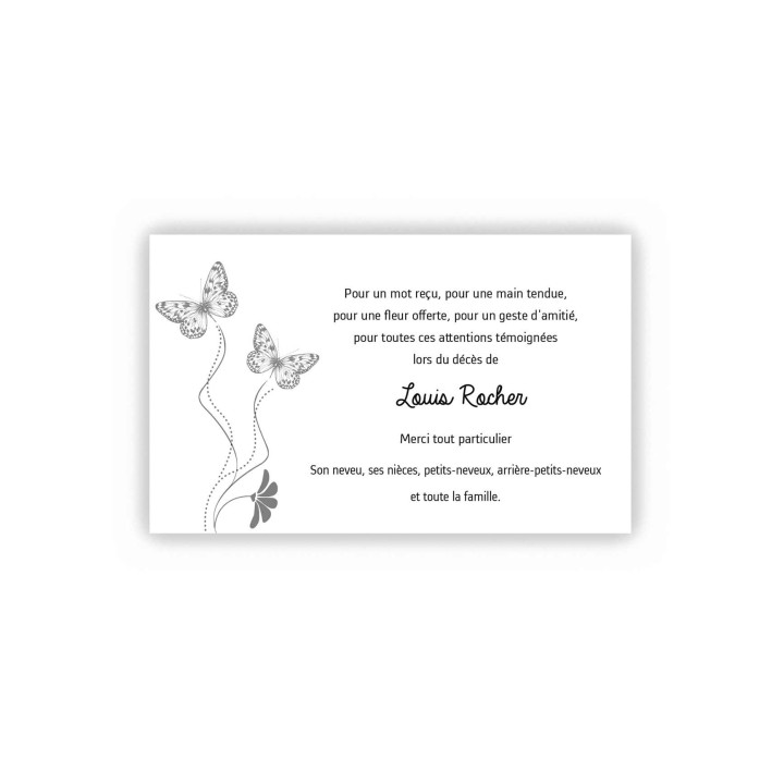 carte remerciements décès  sublime papillon volent MACHAON
